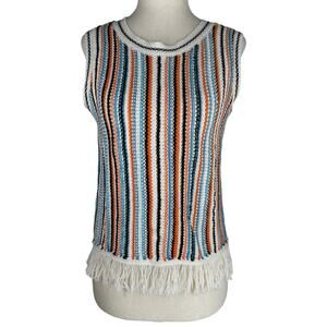Lou & Grey For Loft Tank Top Women XS Crochet Striped Fringe Boho Festival Beach